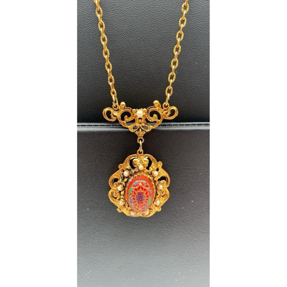 Vintage LJM Laurentian Jewelry Manufacturing Gold Tone Pendant Necklace 25"